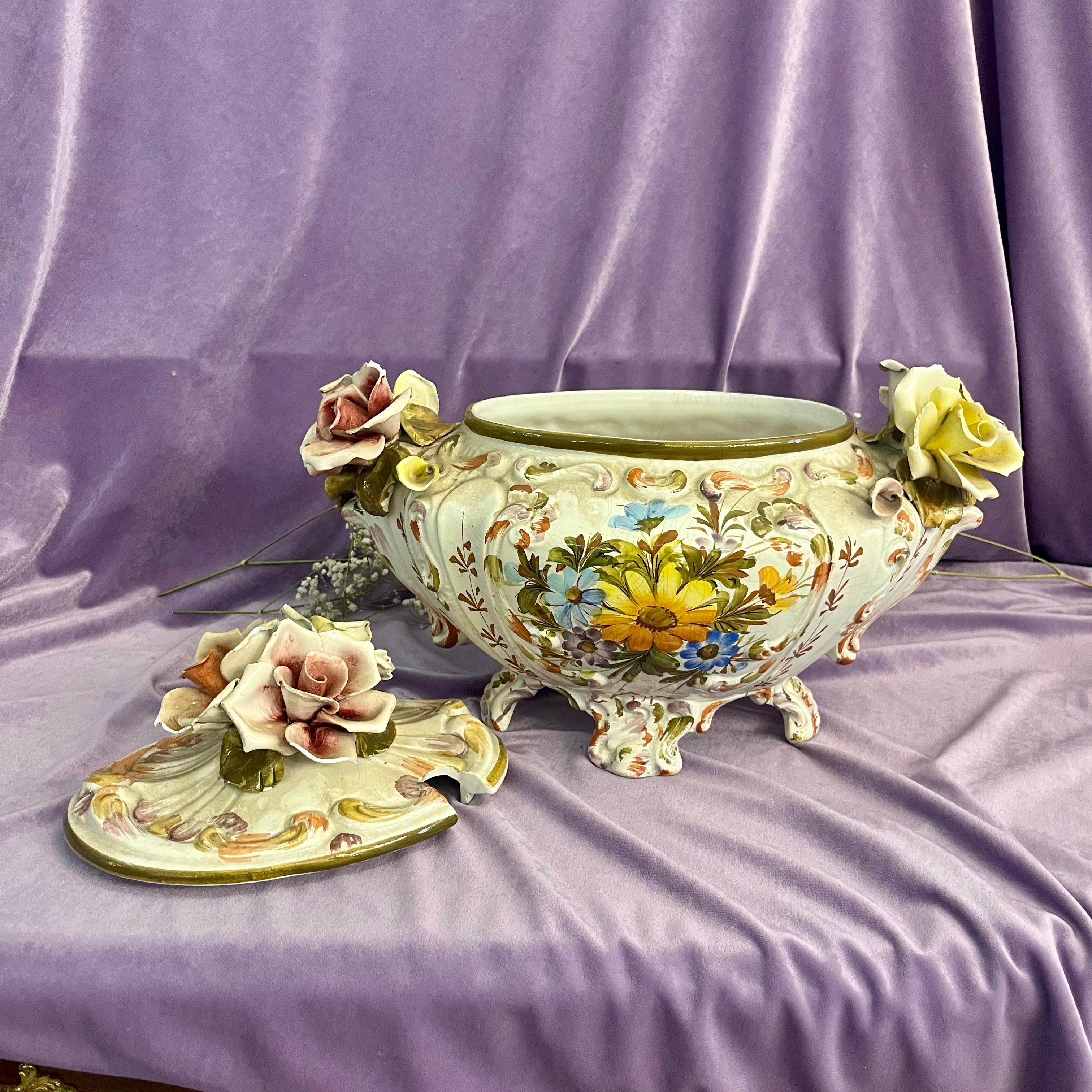 Hand-Painted Capodimonte Floral Tureen