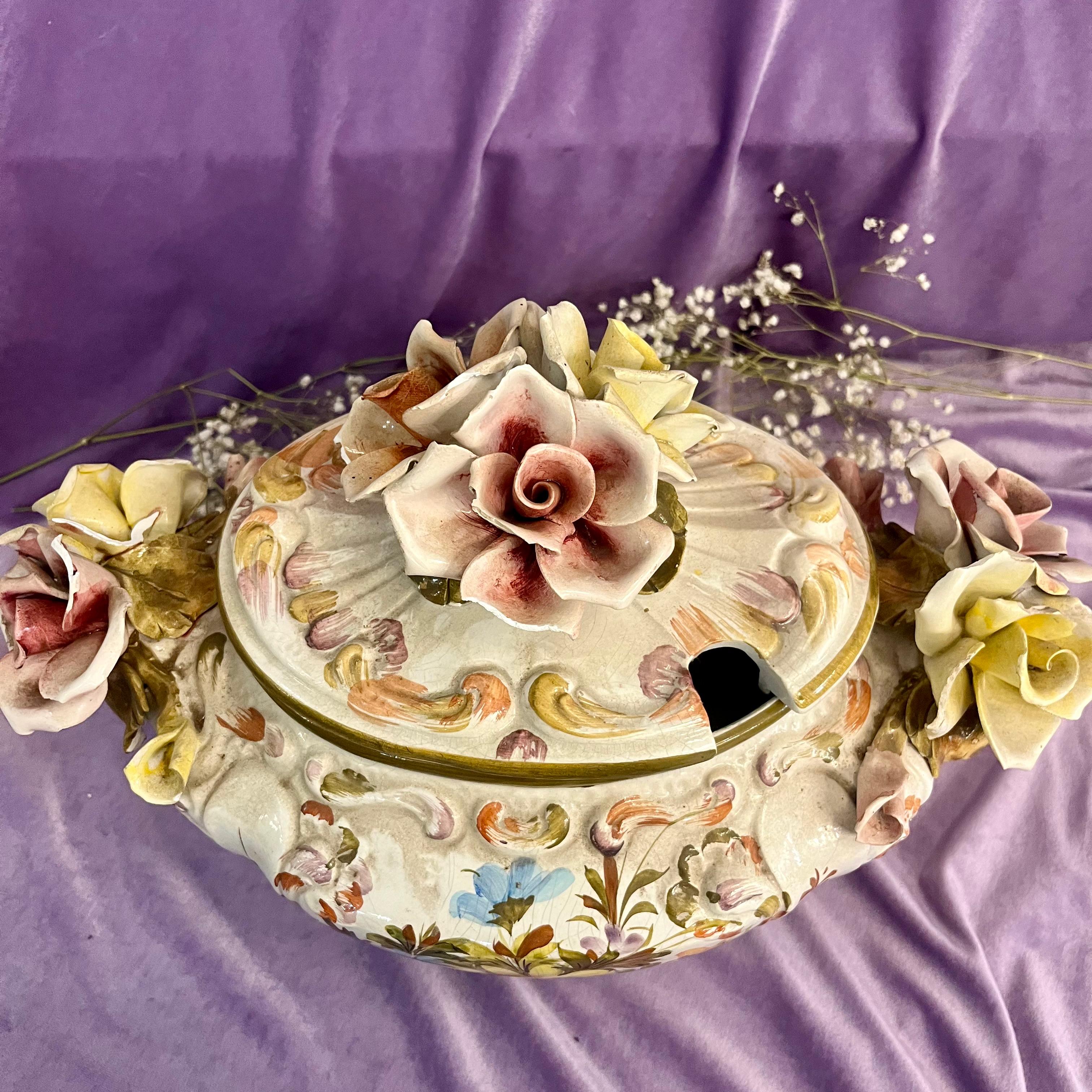 Hand-Painted Capodimonte Floral Tureen