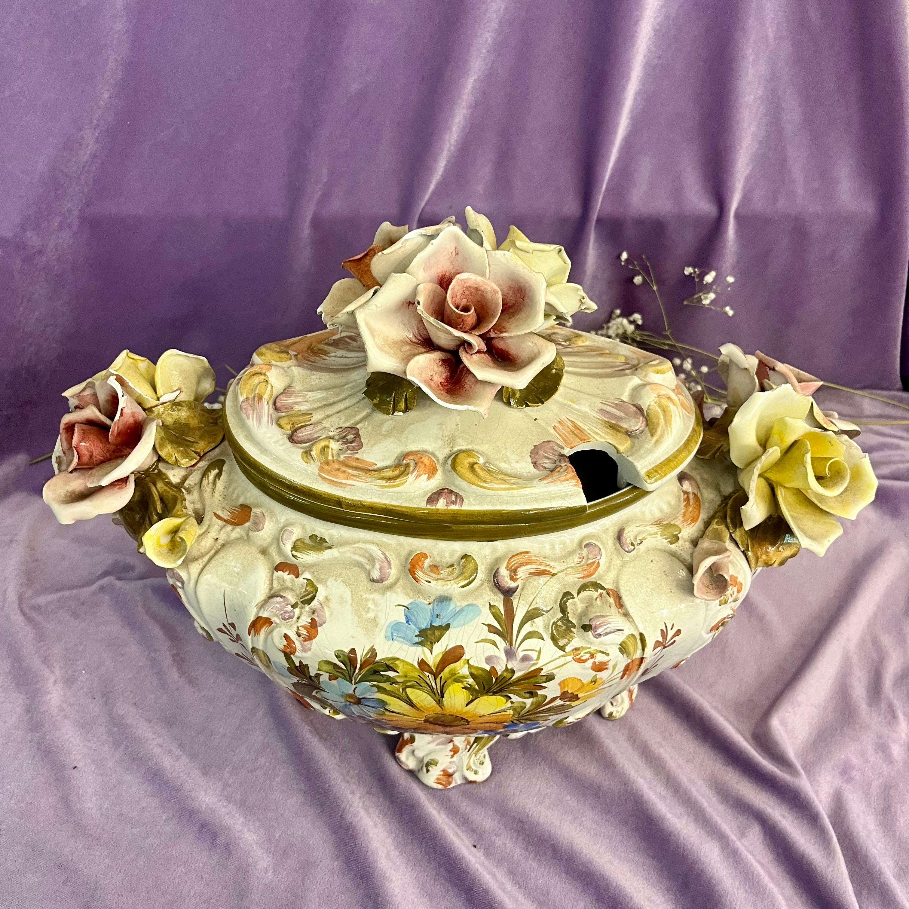 Hand-Painted Capodimonte Floral Tureen