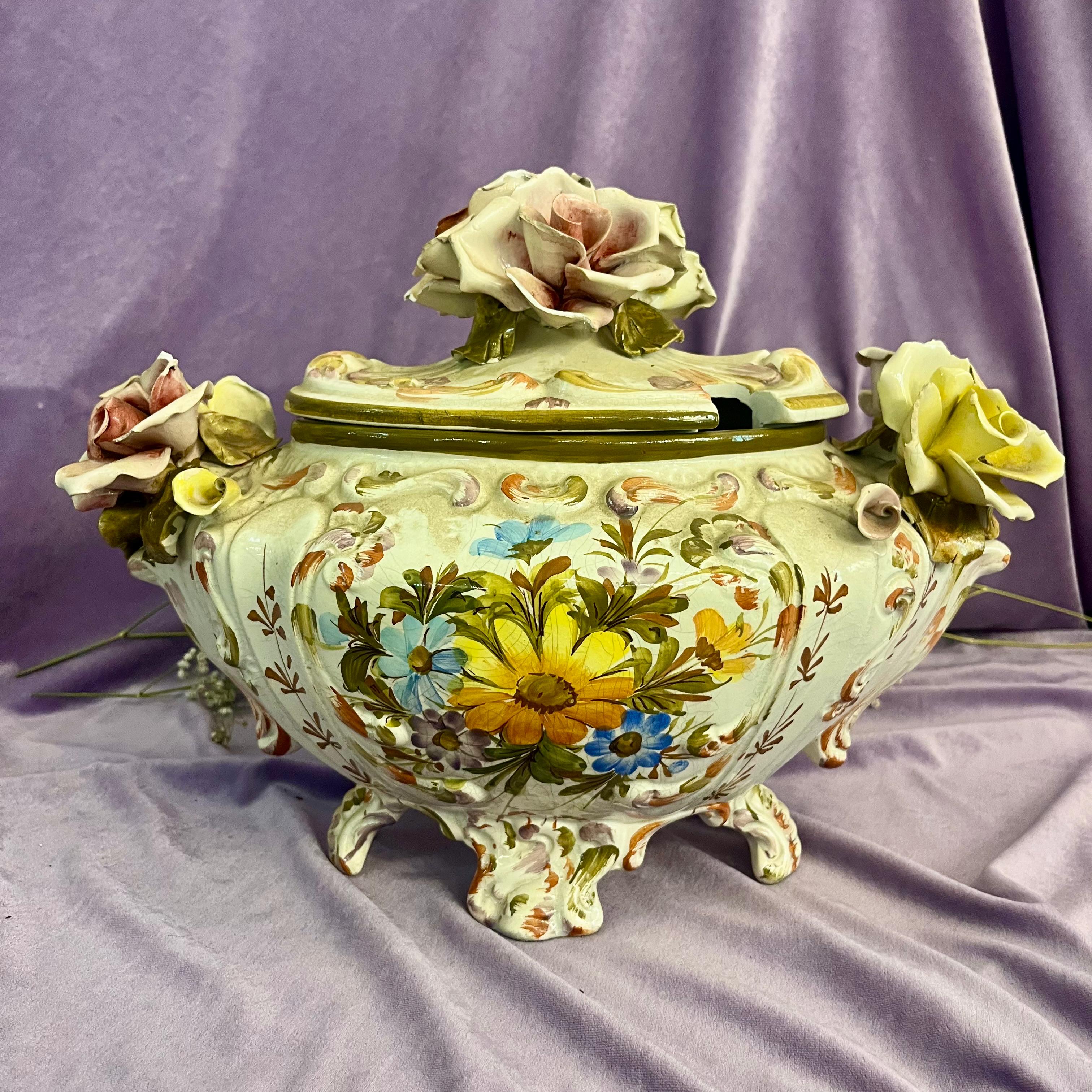 Hand-Painted Capodimonte Floral Tureen