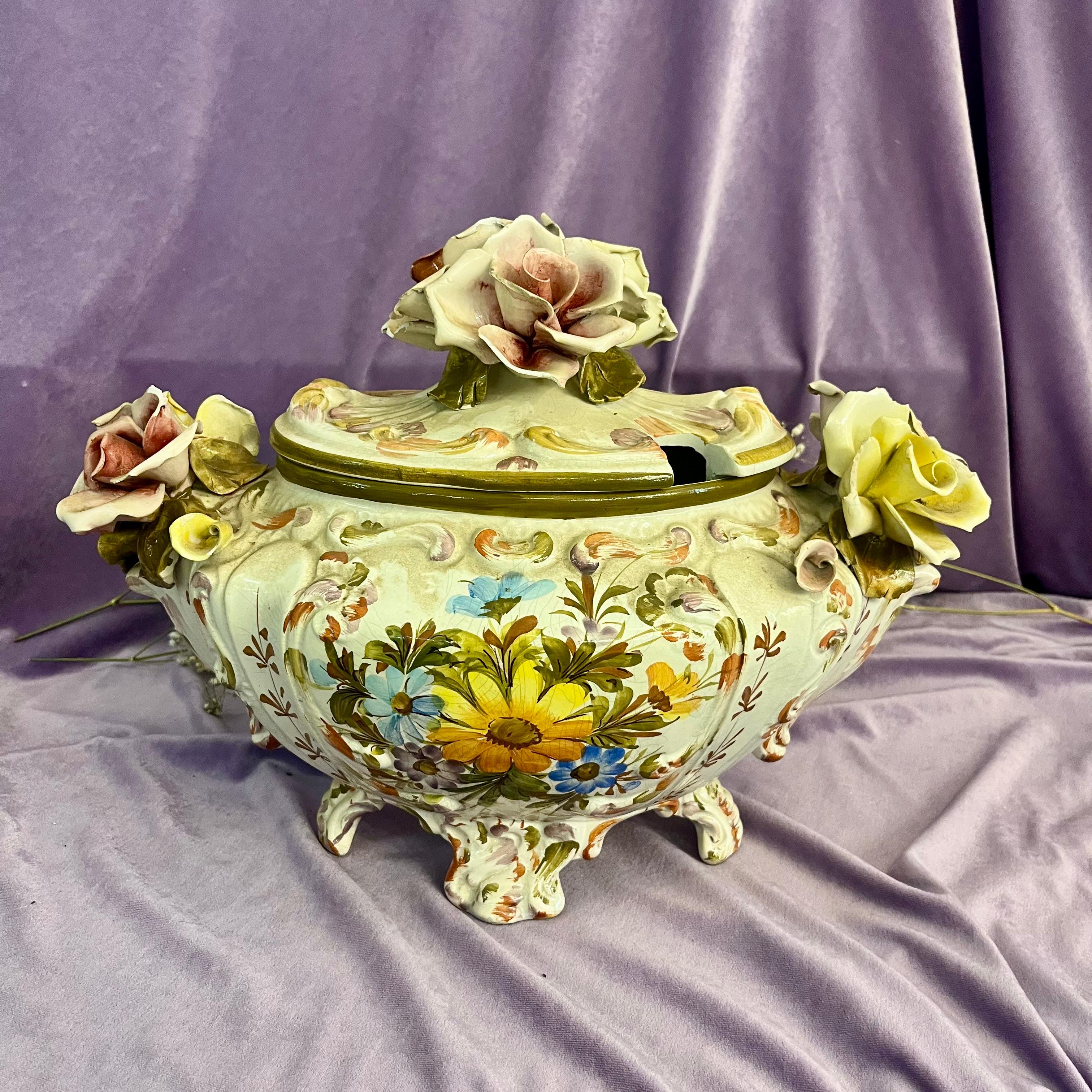 Hand-Painted Capodimonte Floral Tureen