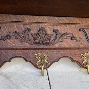Antique French Oak Coat Rack with Beautiful Brass Hooks