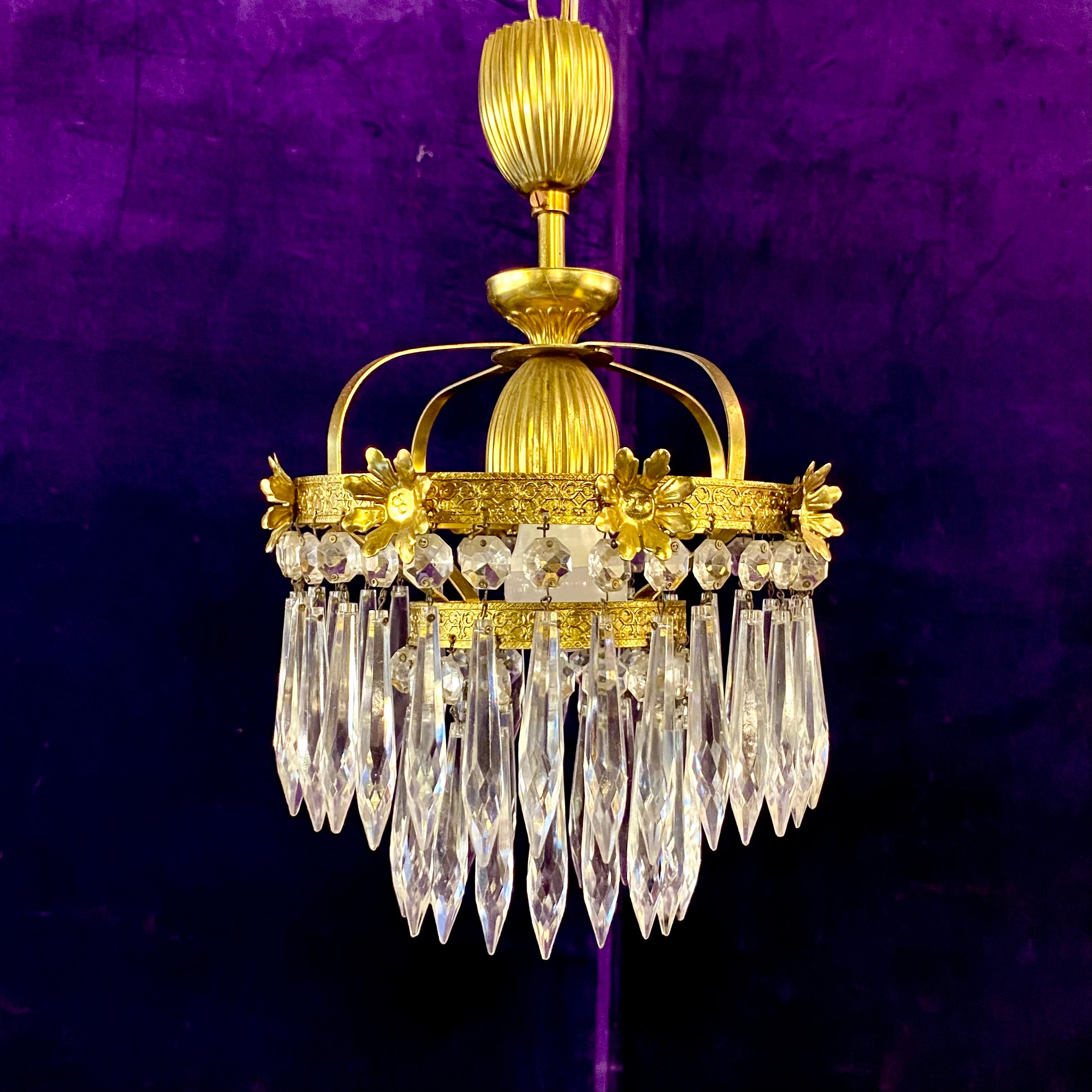 Beautiful Petite Antique Brass Waterfall Chandelier