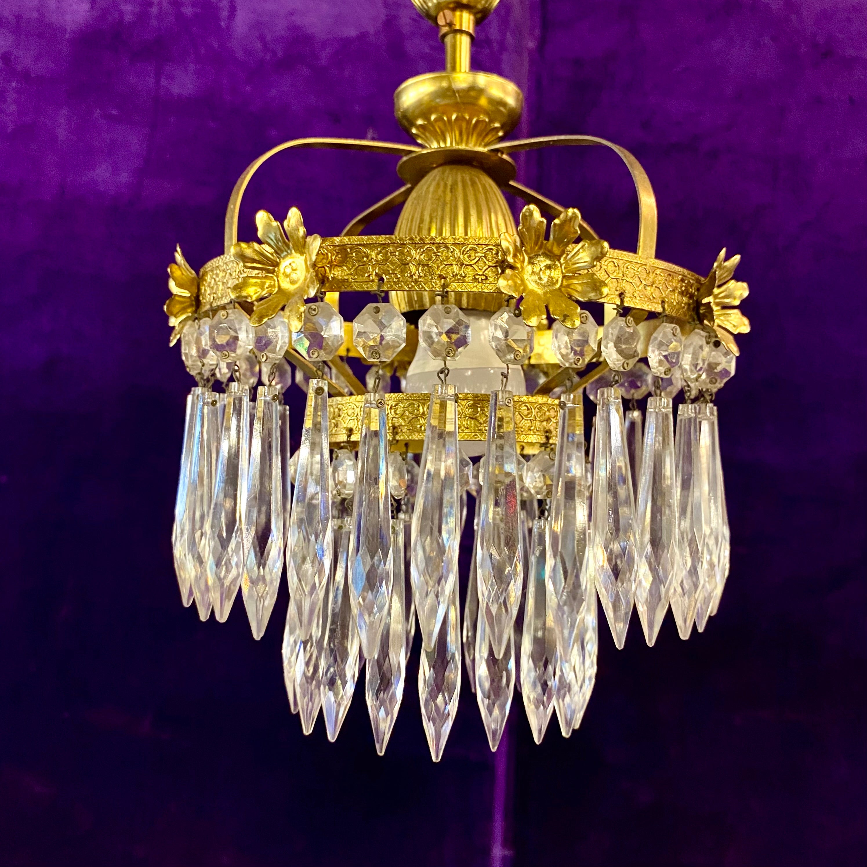 Beautiful Petite Antique Brass Waterfall Chandelier