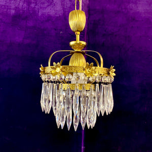 Beautiful Petite Antique Brass Waterfall Chandelier