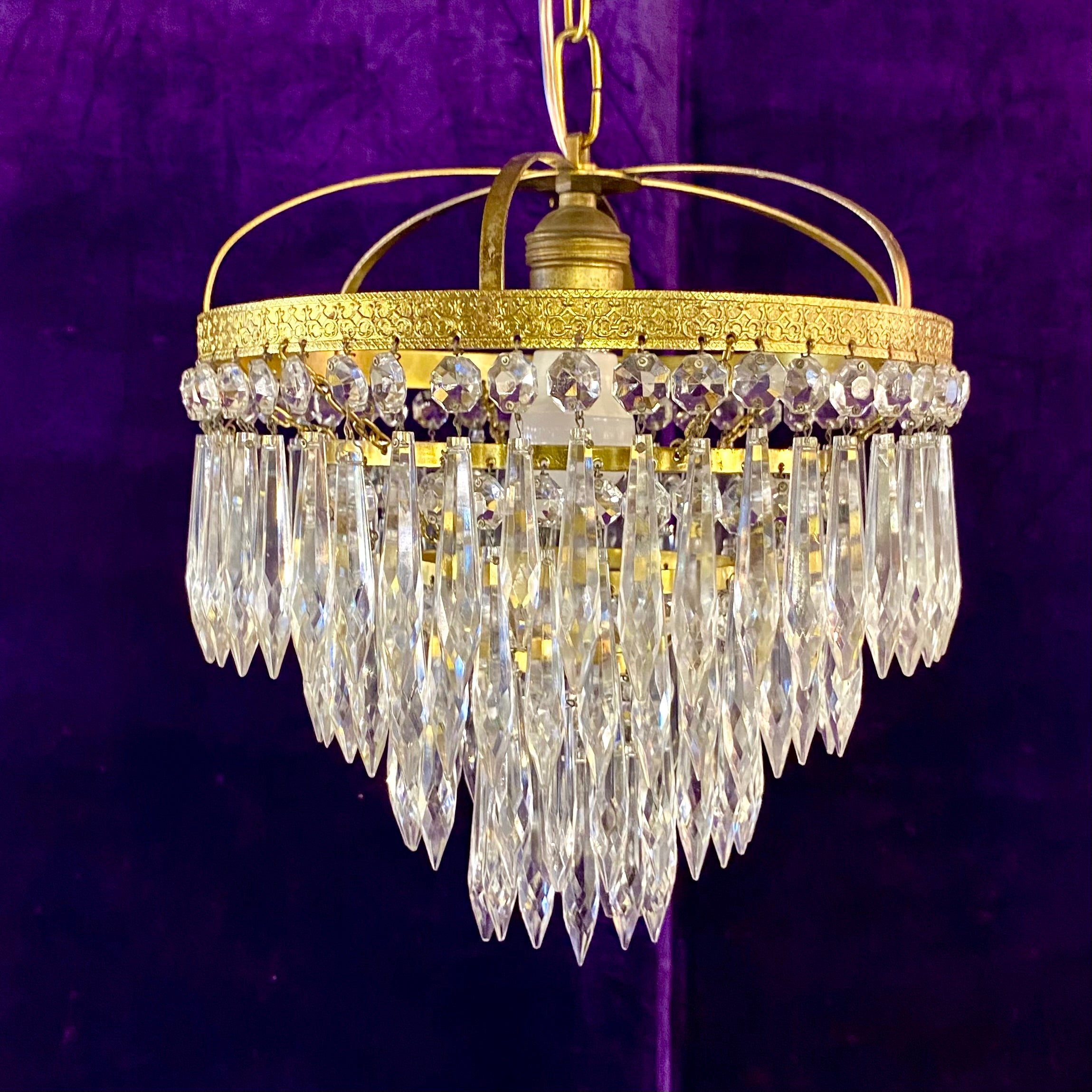 Beautiful Tiered Antique Brass Waterfall Chandelier