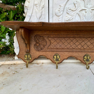 Pretty Carved French Oak Wall Coat Rack