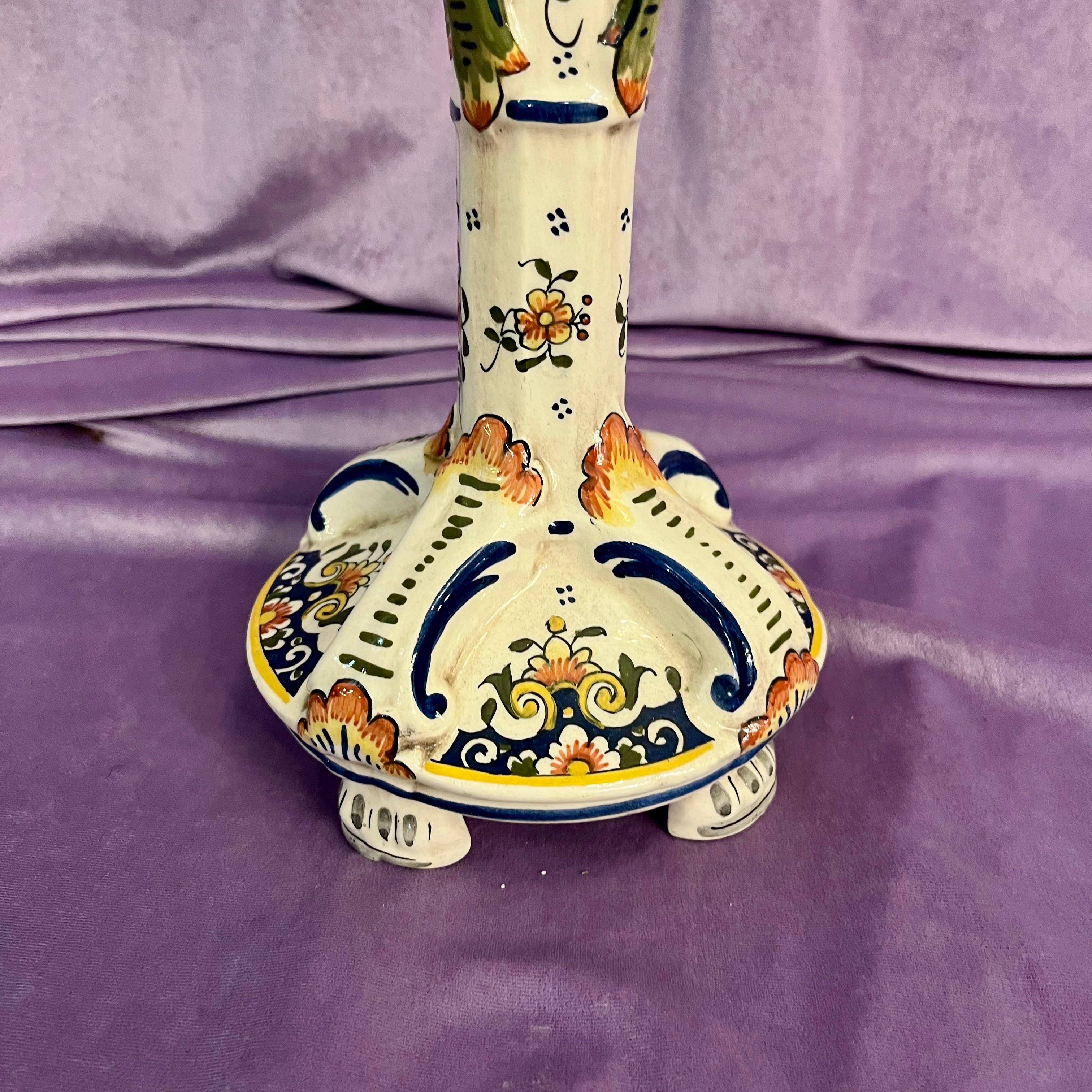 Glazed Earthenware Pottery Candlestick, by Rouen, France