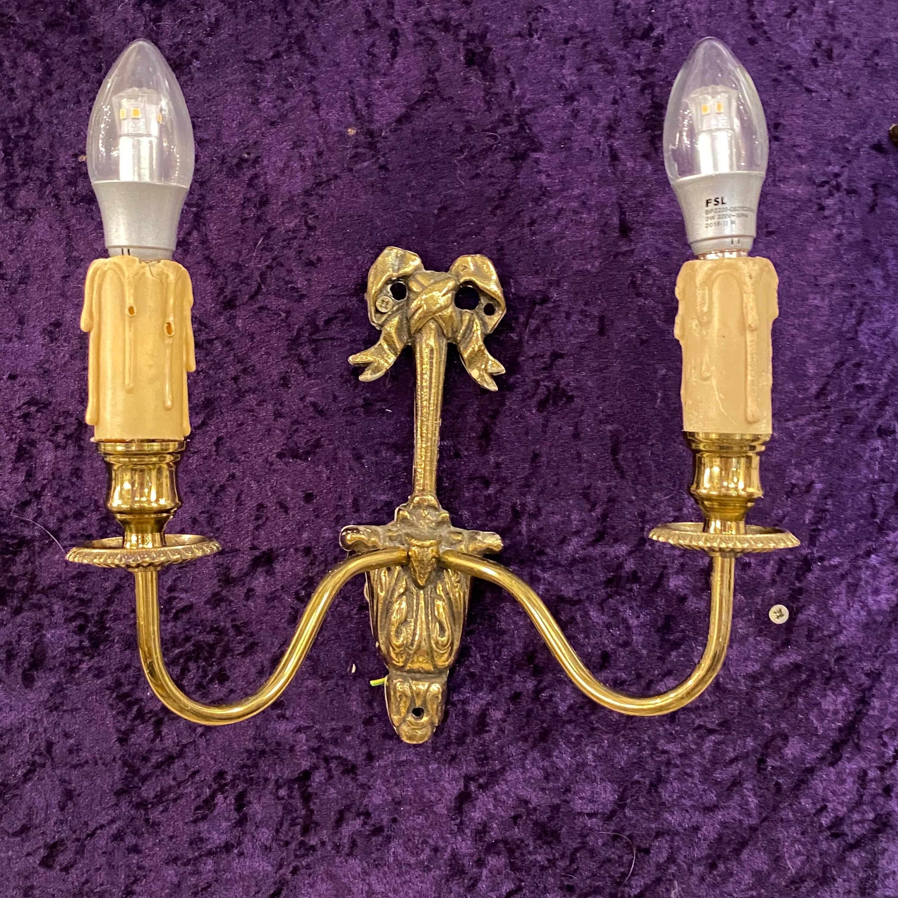 Antique Cast Brass Sconce with Bow Detail
