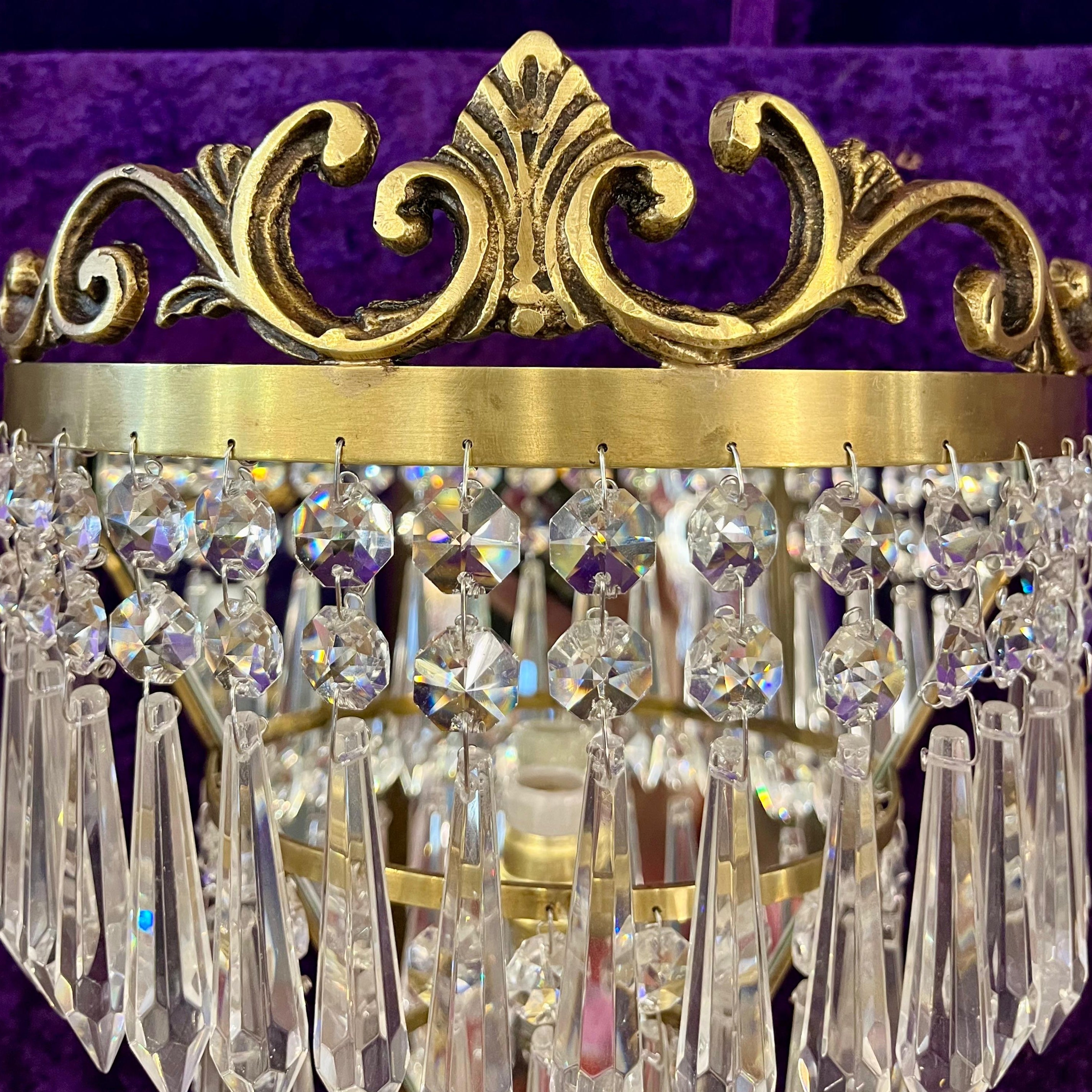 Pair of Brass and Crystal Waterfall Sconces - SOLD