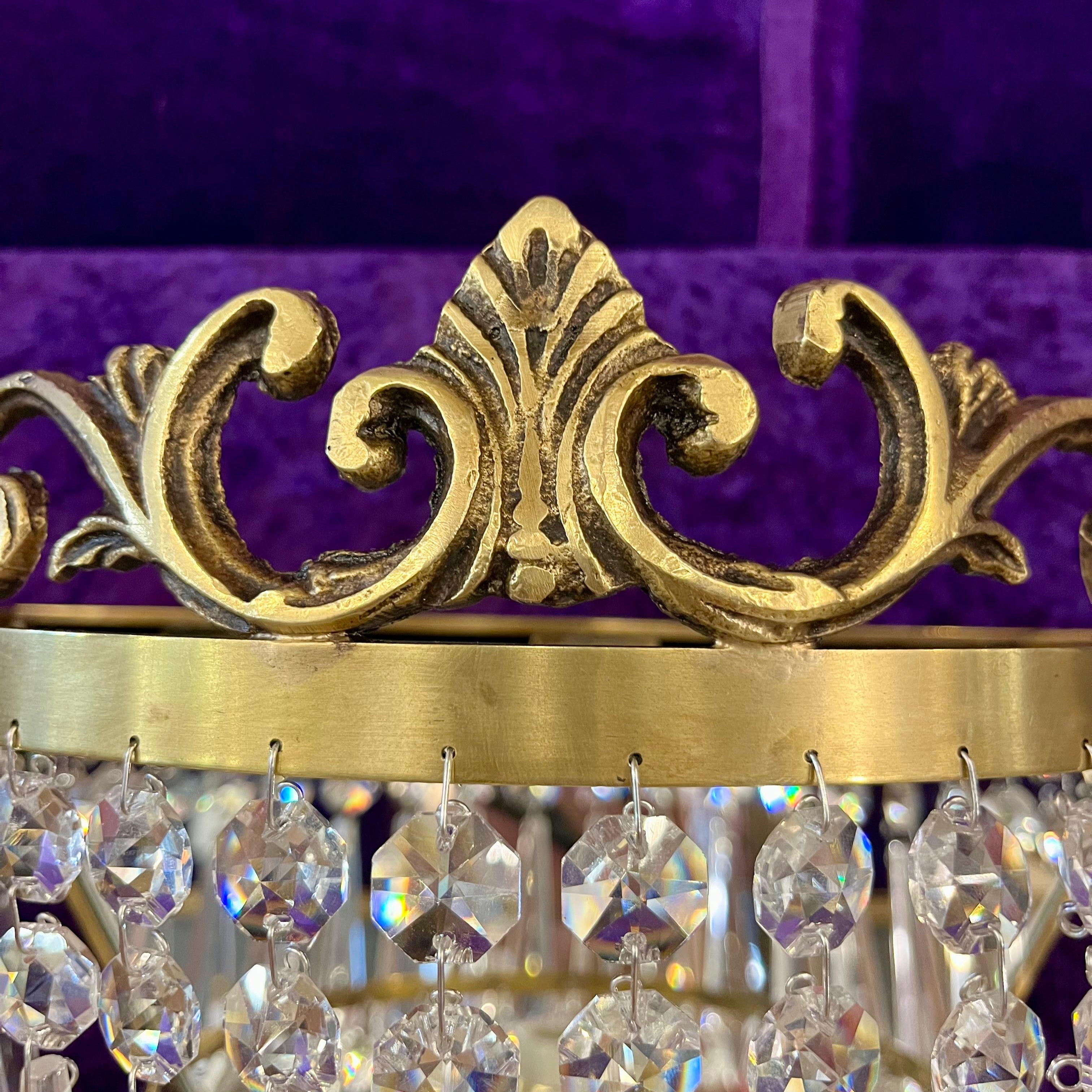 Pair of Brass and Crystal Waterfall Sconces - SOLD