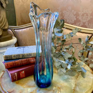 Clear and Blue Ombre Murano Vase