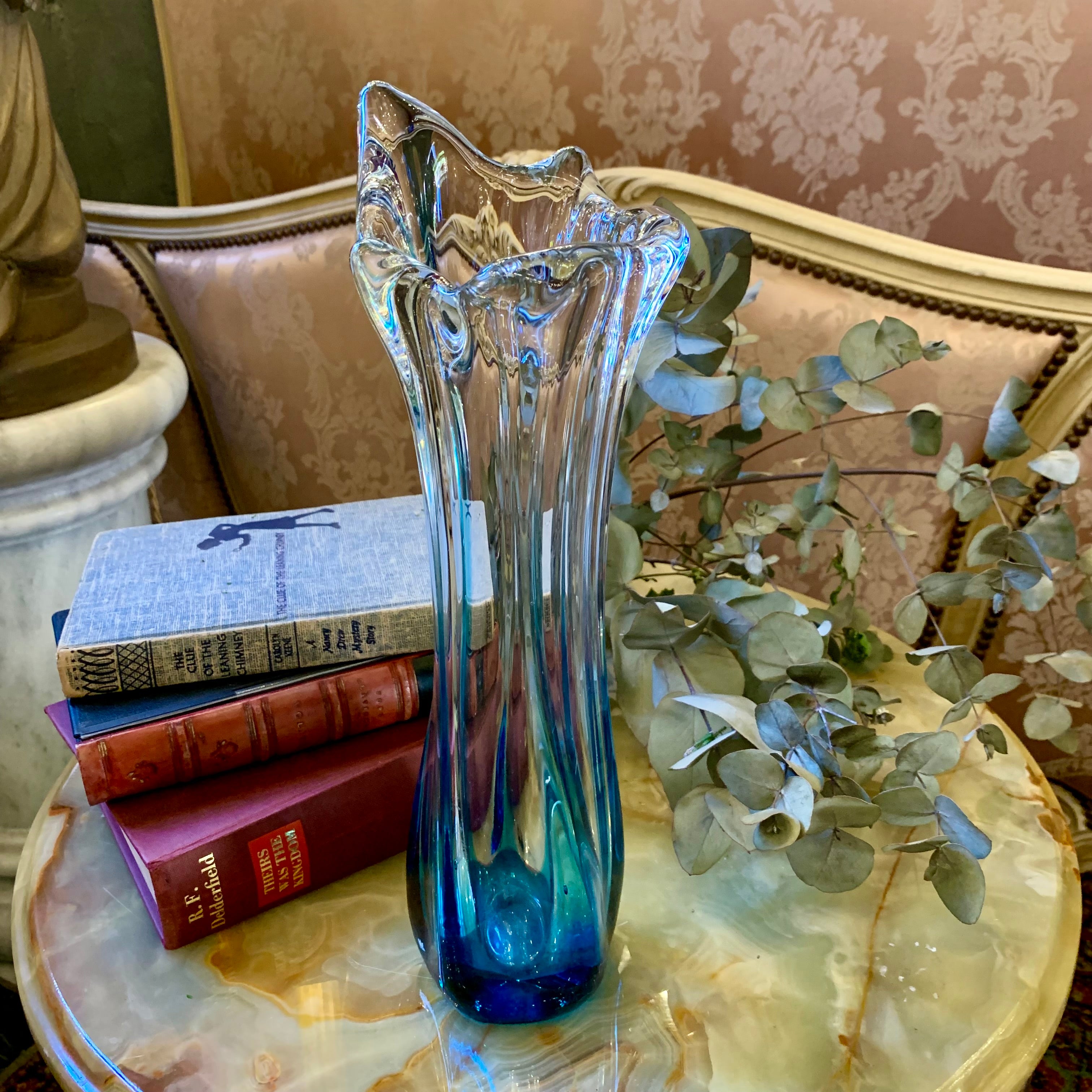 Clear and Blue Ombre Murano Vase