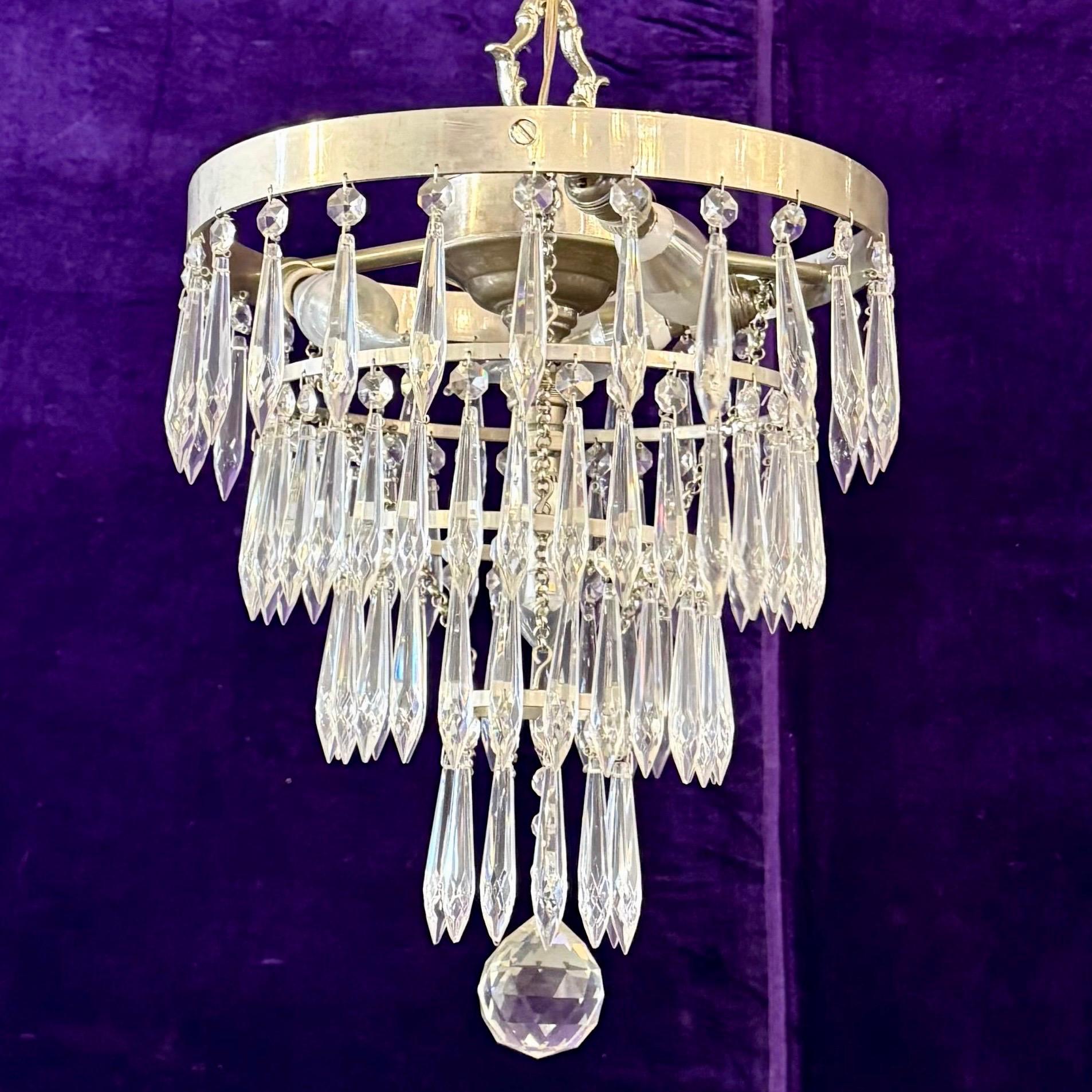 Custom Nickel-Plated Waterfall Chandelier by Delos