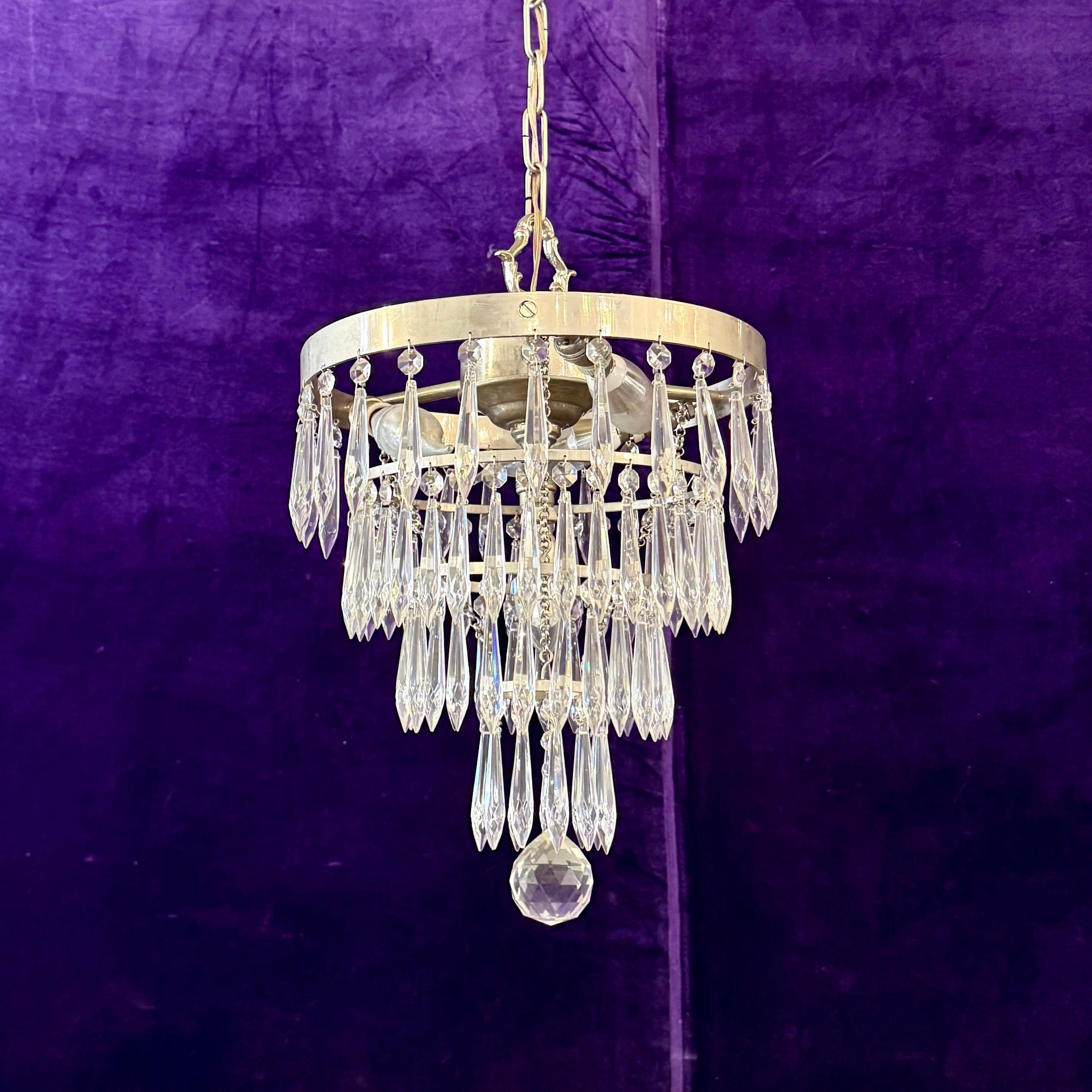 Custom Nickel-Plated Waterfall Chandelier by Delos