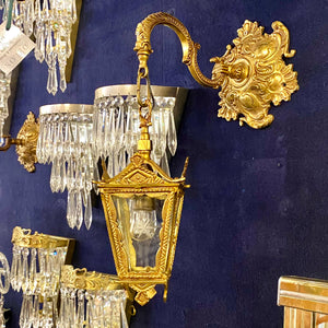 Antique Polished Brass Wall Sconce Lanterns with Gryphon Detail