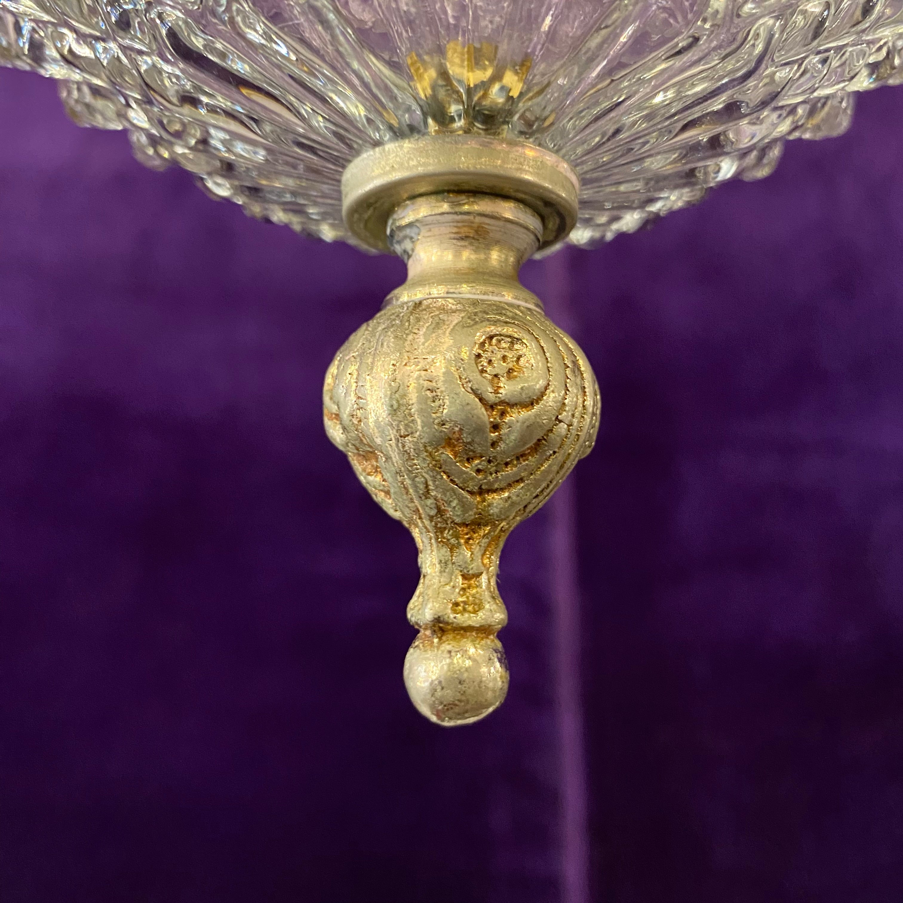 Gorgeous Antique Diamond Cut Glass and Brass Pendant