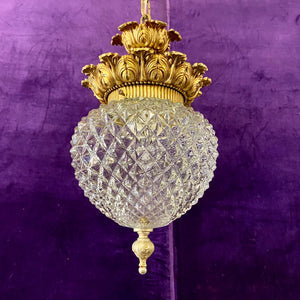 Gorgeous Antique Diamond Cut Glass and Brass Pendant