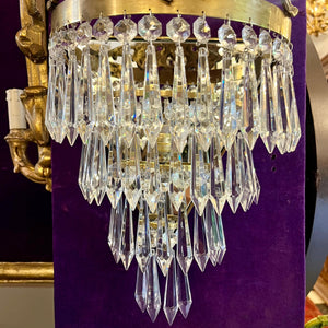 Delos Custom Made Brass and Crystal Waterfall Sconce