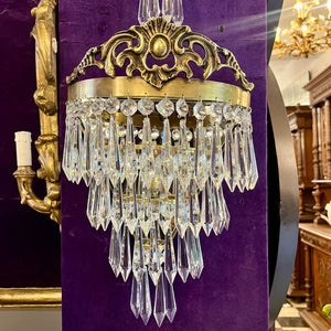 Delos Custom Made Brass and Crystal Waterfall Sconce
