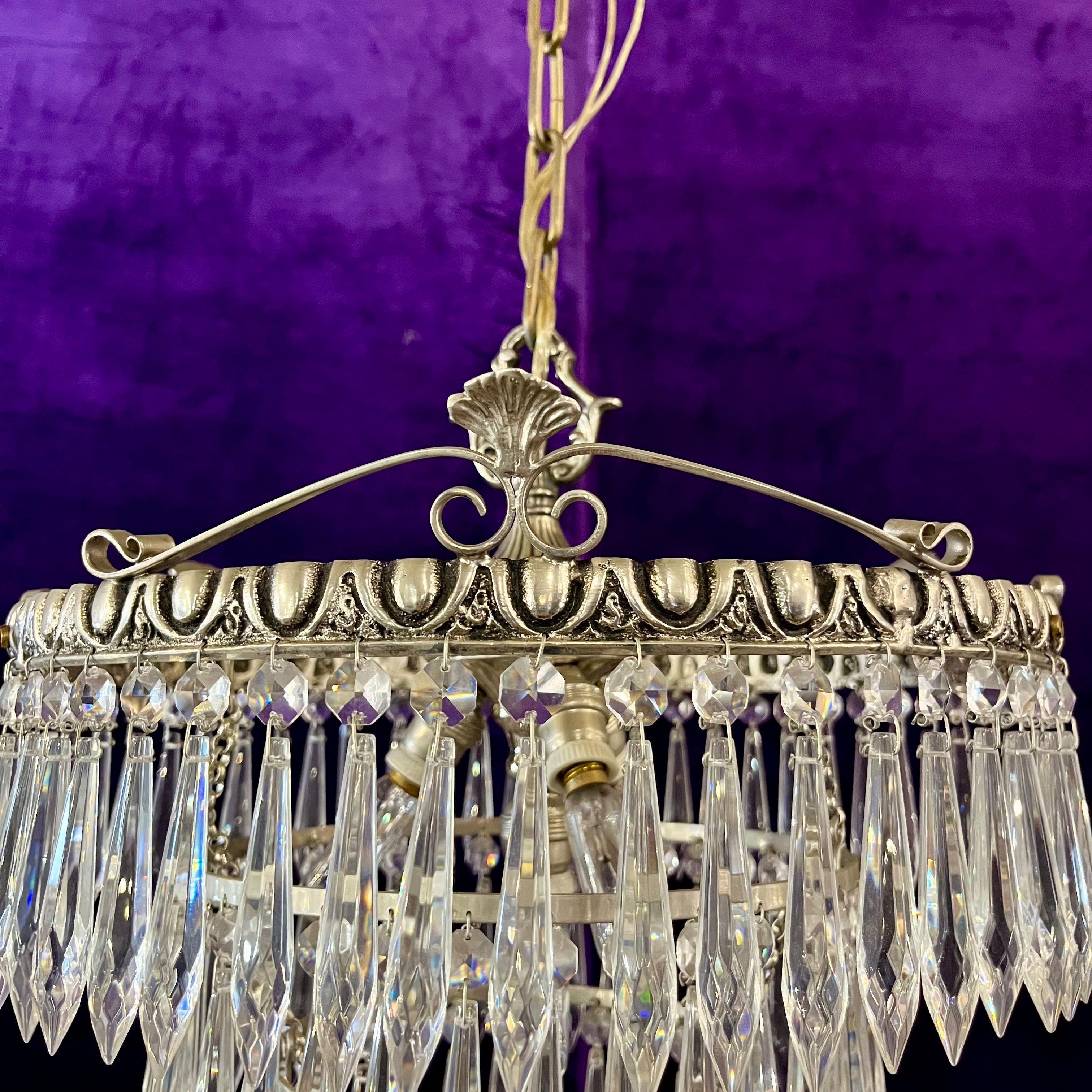 Nickel and Crystal Waterfall Chandelier
