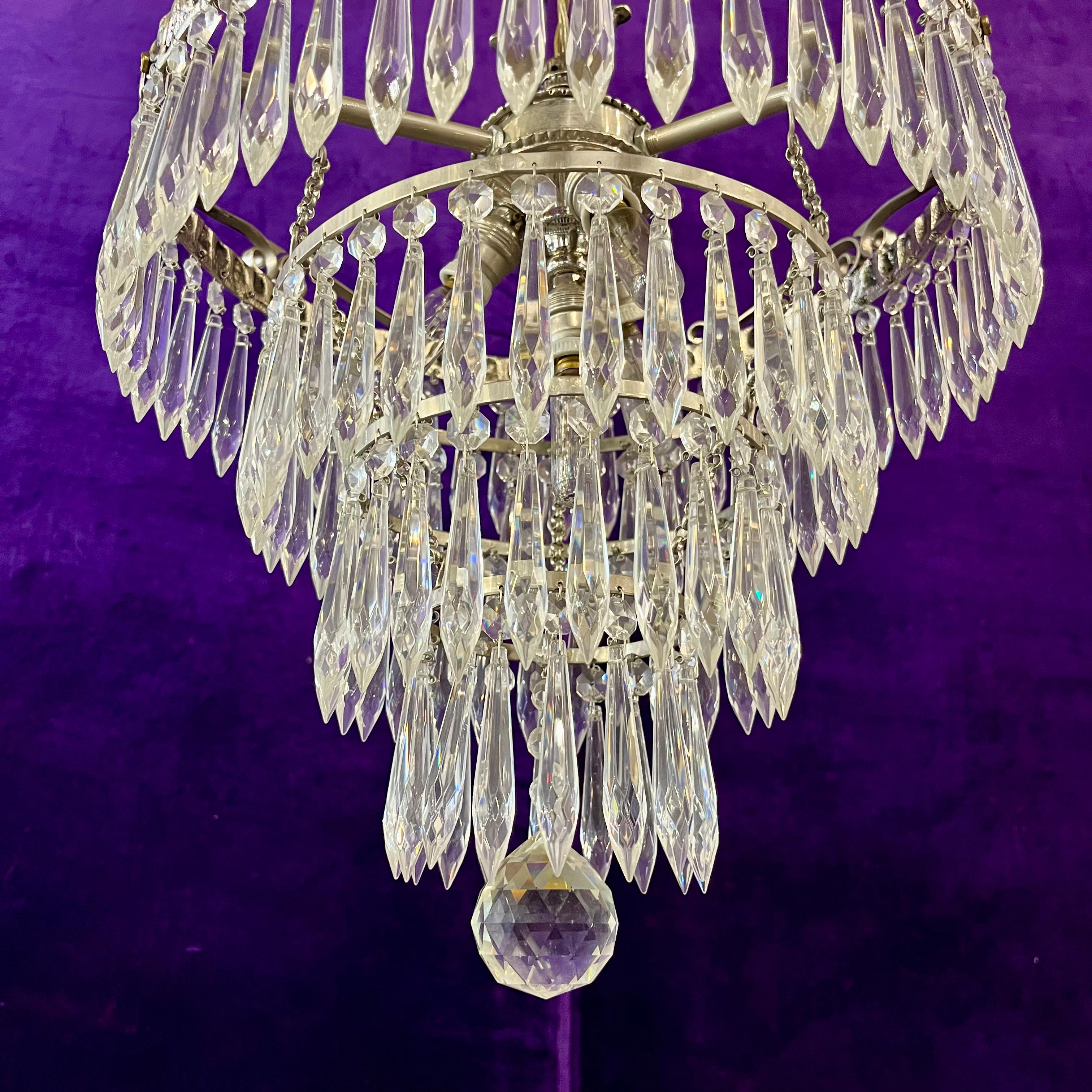 Nickel and Crystal Waterfall Chandelier