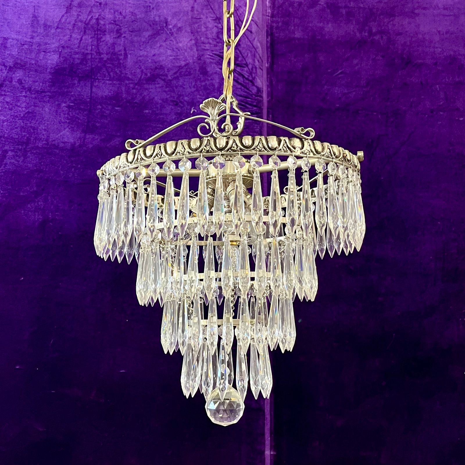 Nickel and Crystal Waterfall Chandelier