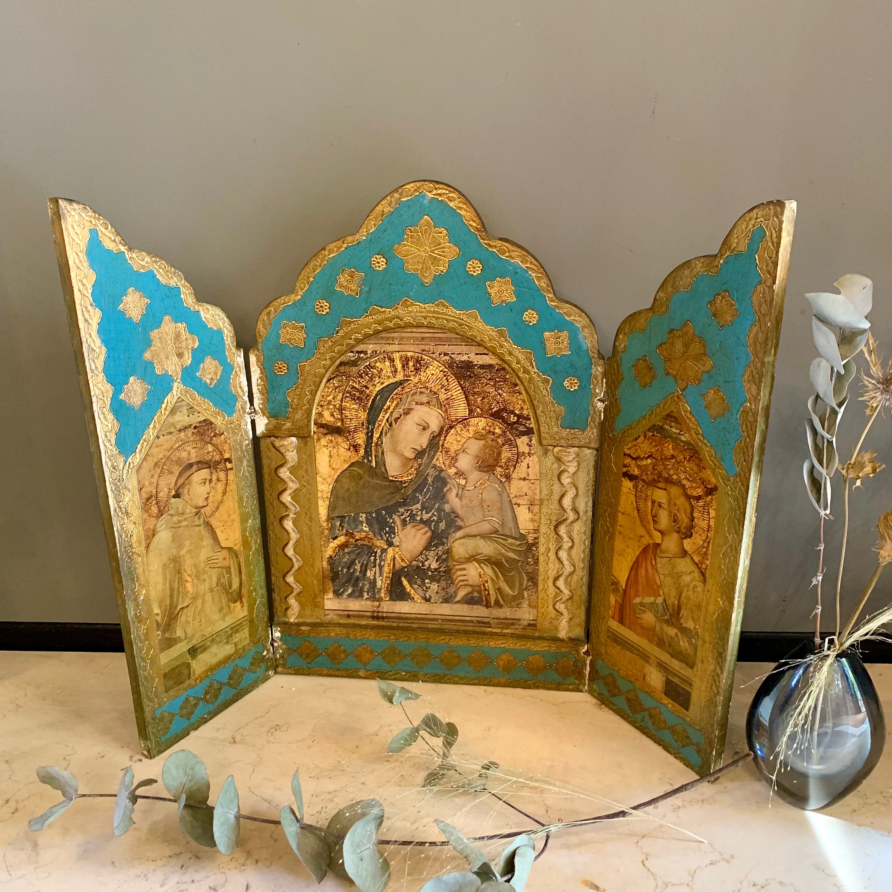 Antique Religious Triptych Artwork