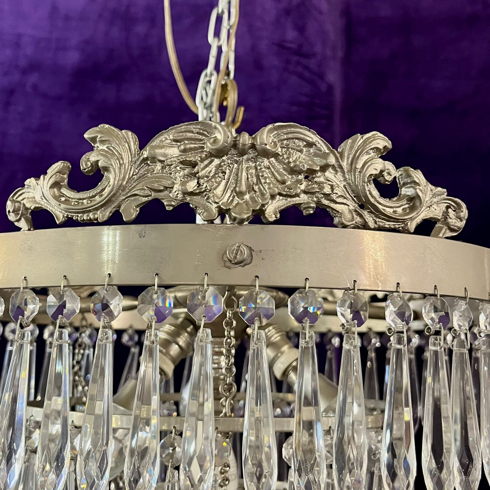 Delos Custom Nickel Waterfall Chandelier with Antique Castings