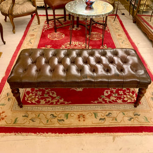 Vintage Deep Button Leather Bench