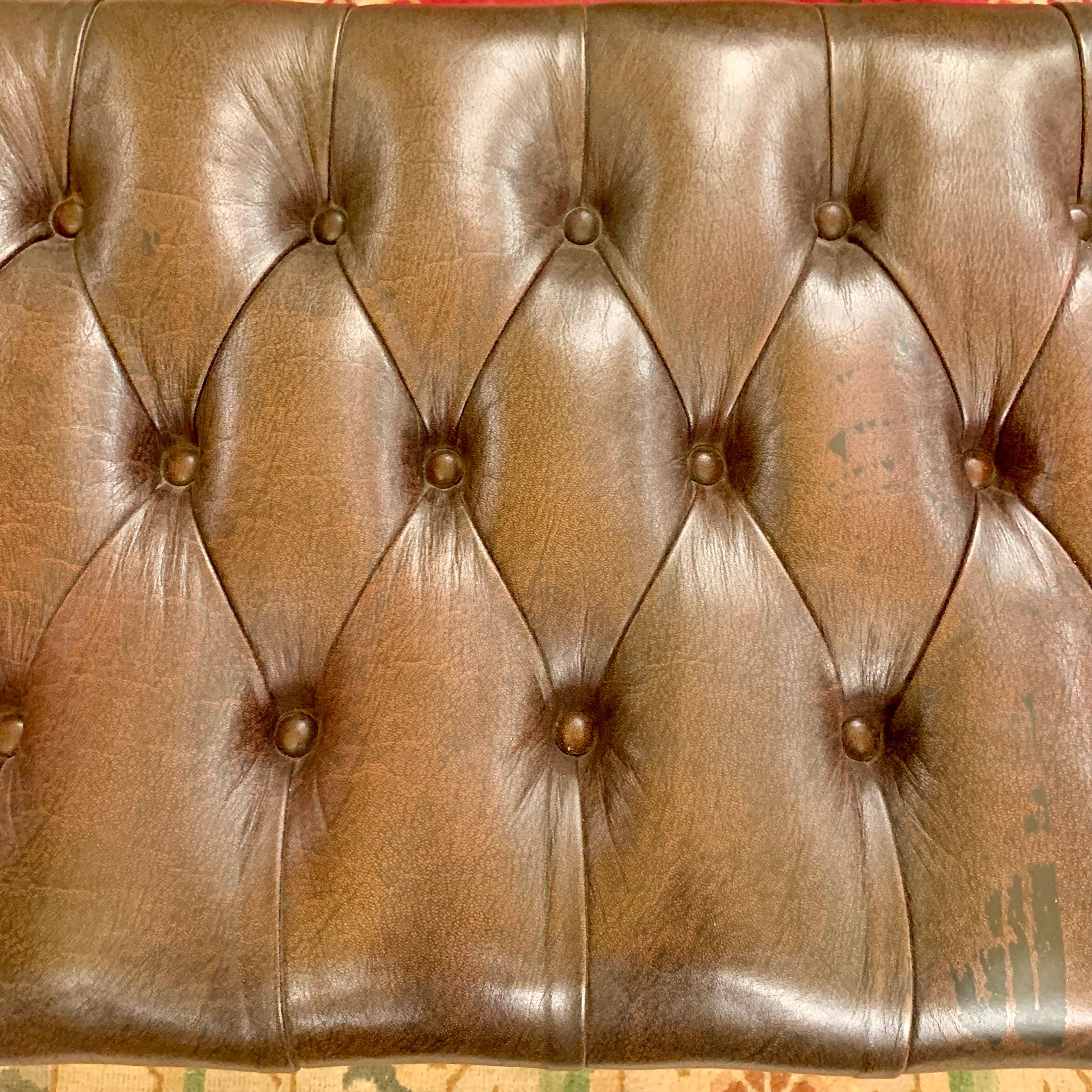 Vintage Deep Button Leather Bench