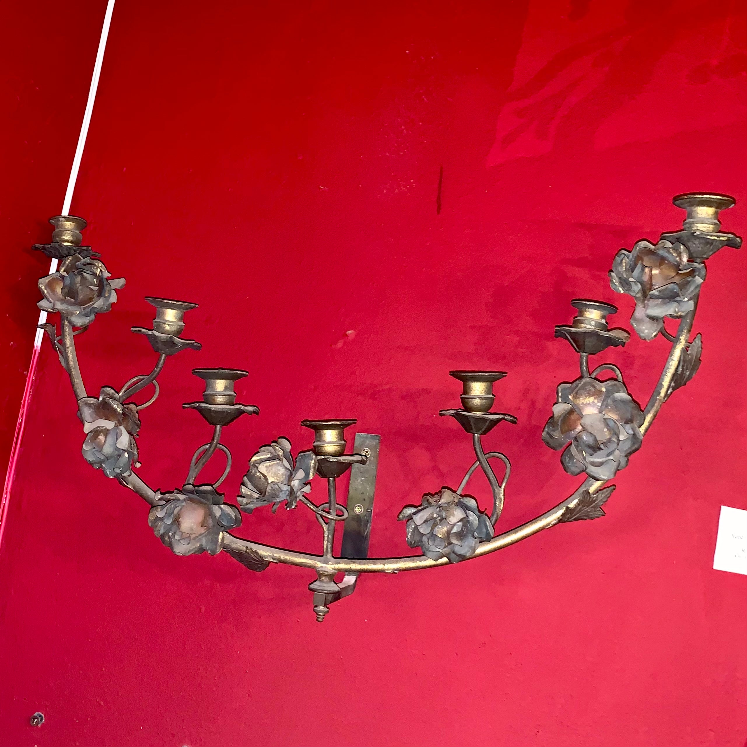Large Brass Candelabra Sconce with Rosettes