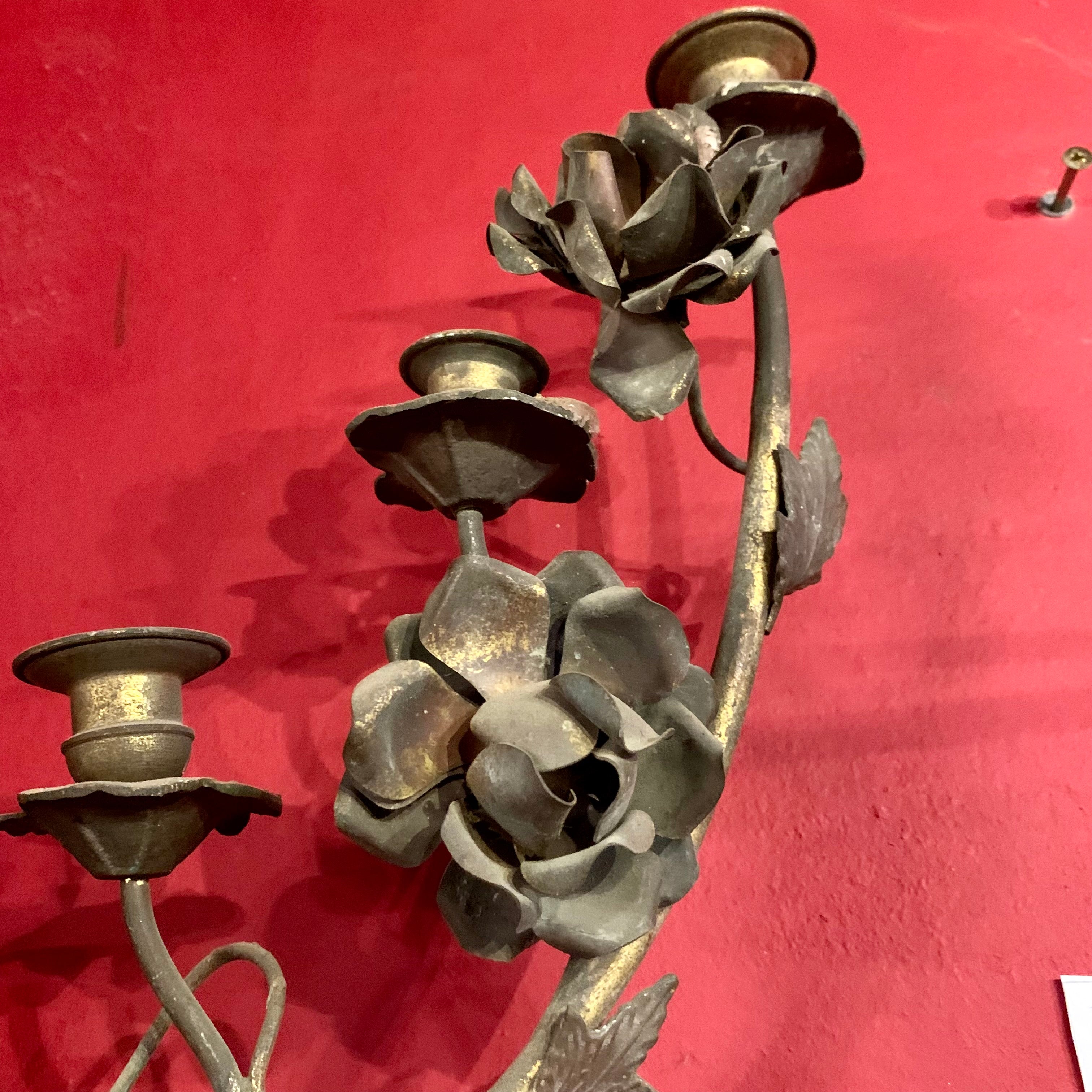 Large Brass Candelabra Sconce with Rosettes