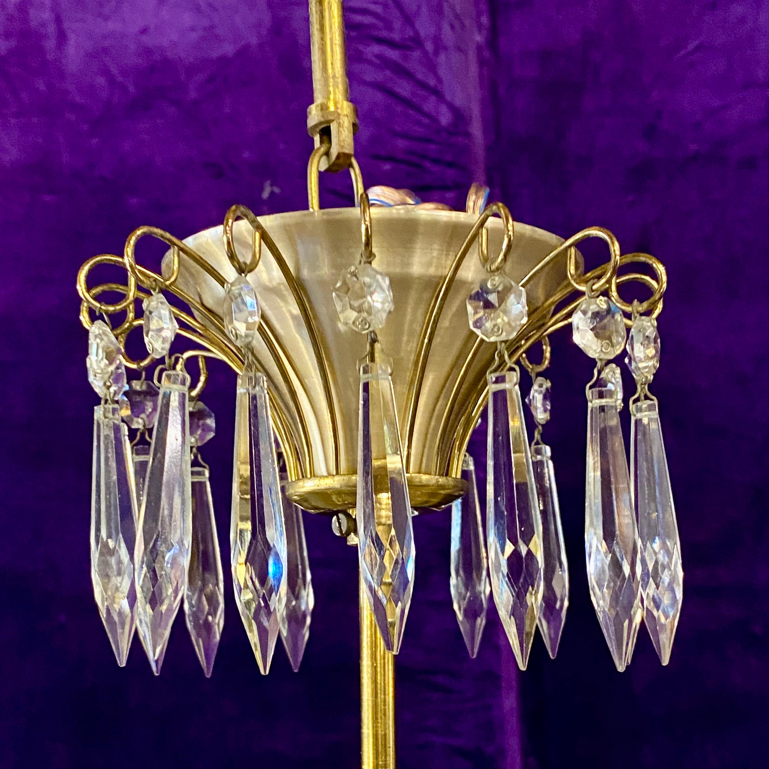 Beautiful Brass and Iridescent Crystal Basket Chandelier - SOLD