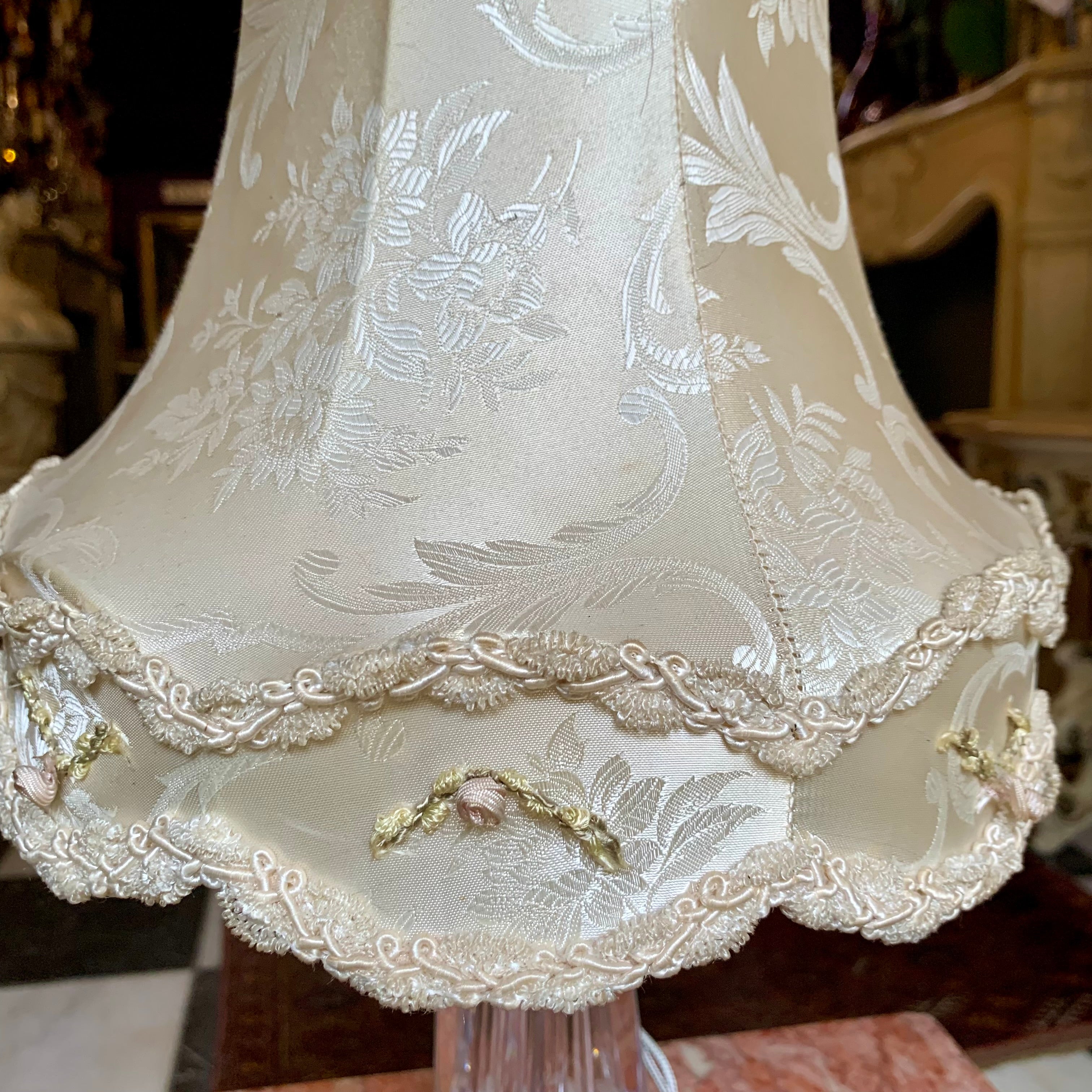 Antique Crystal Desk Lamp with Satin Shade