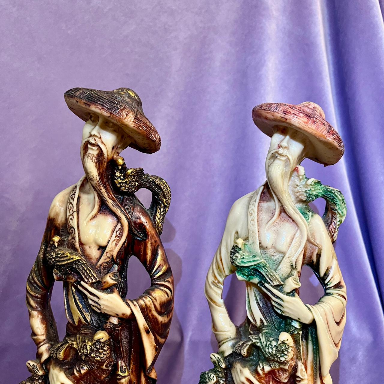 Pair Oriental Scholars with Dragon Statues