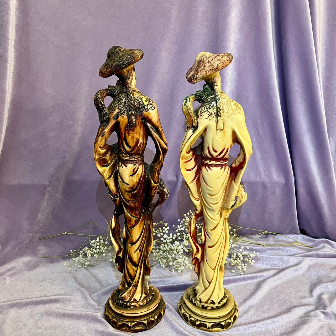 Pair Oriental Scholars with Dragon Statues