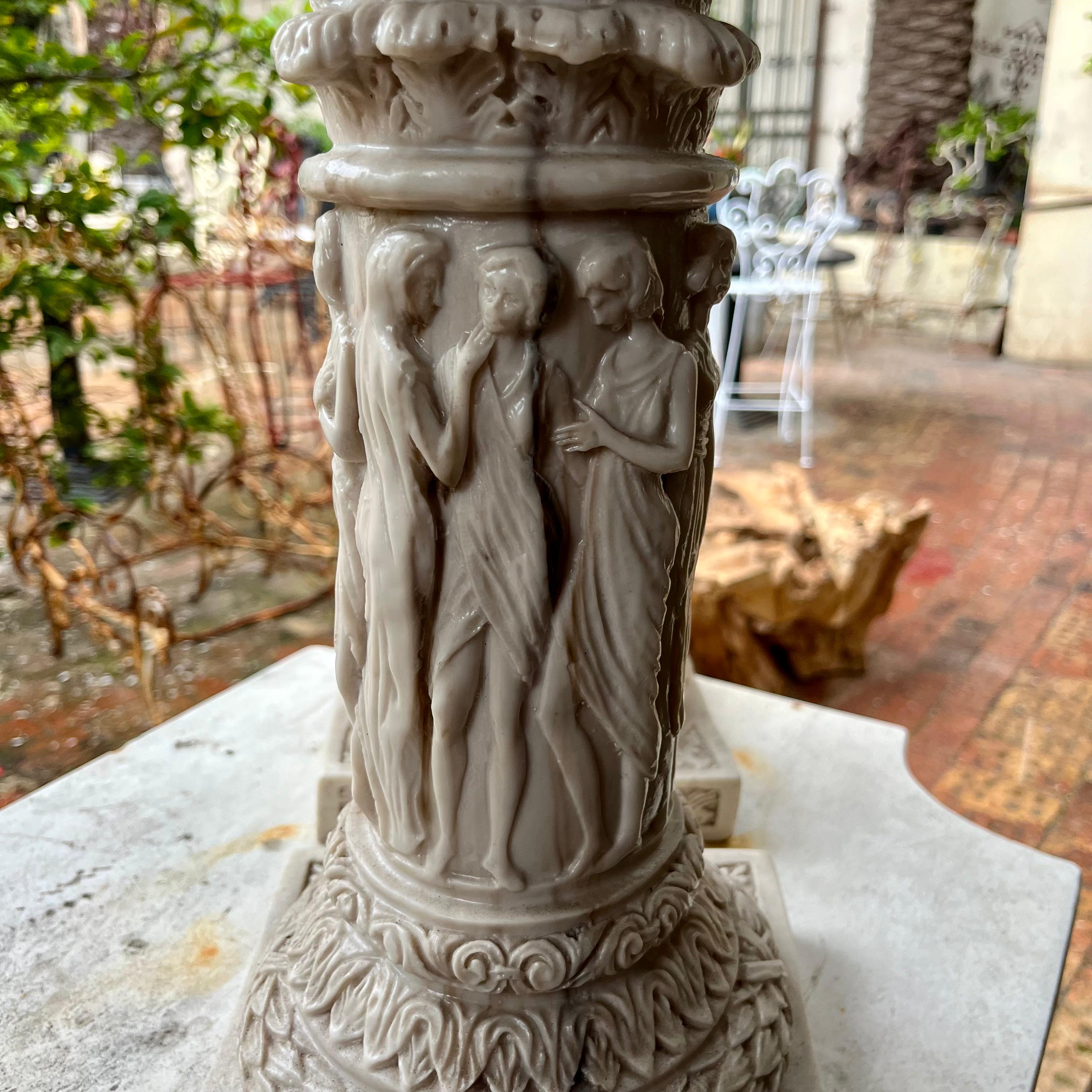 Pair Sculpted Marble Pedestals of the Graces