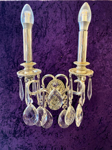 Nickel & Crystal Two Arm Sconce