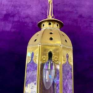 Moroccan Style Brass Lantern With Pressed Glass