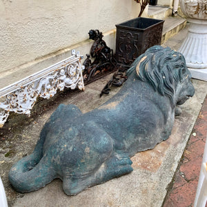 Aged Terracotta Statue of Sleeping Lion