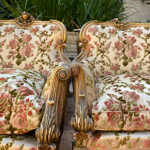 Antique Gilded Italian Salon Set in Beautiful Floral Upholstery