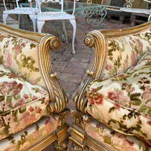 Antique Gilded Italian Salon Set in Beautiful Floral Upholstery