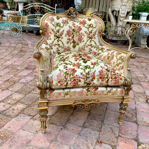 Antique Gilded Italian Salon Set in Beautiful Floral Upholstery