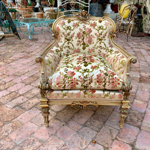 Antique Gilded Italian Salon Set in Beautiful Floral Upholstery