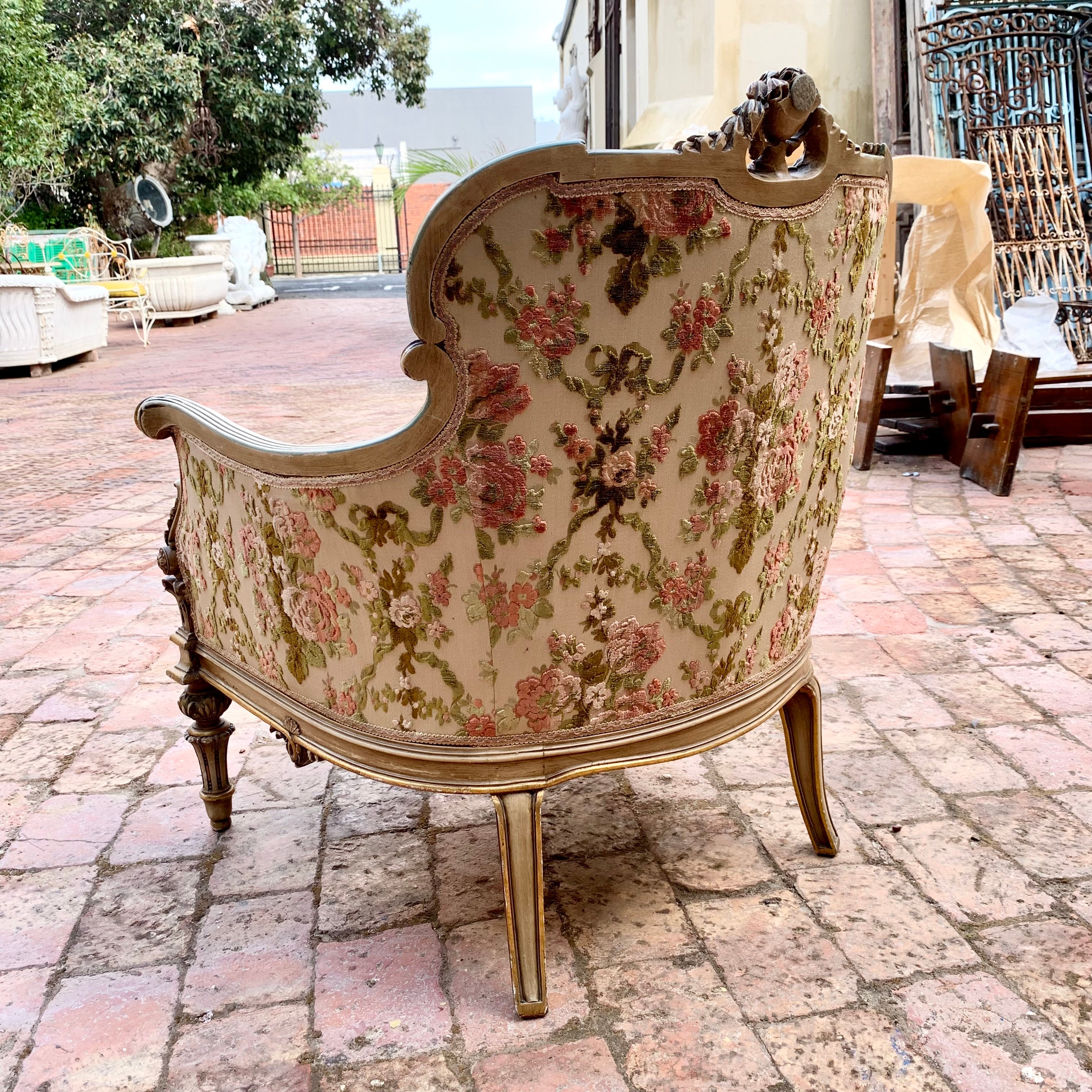 Antique Gilded Italian Salon Set in Beautiful Floral Upholstery