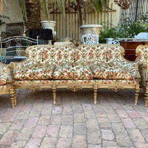 Antique Gilded Italian Salon Set in Beautiful Floral Upholstery