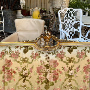 Antique Gilded Italian Salon Set in Beautiful Floral Upholstery