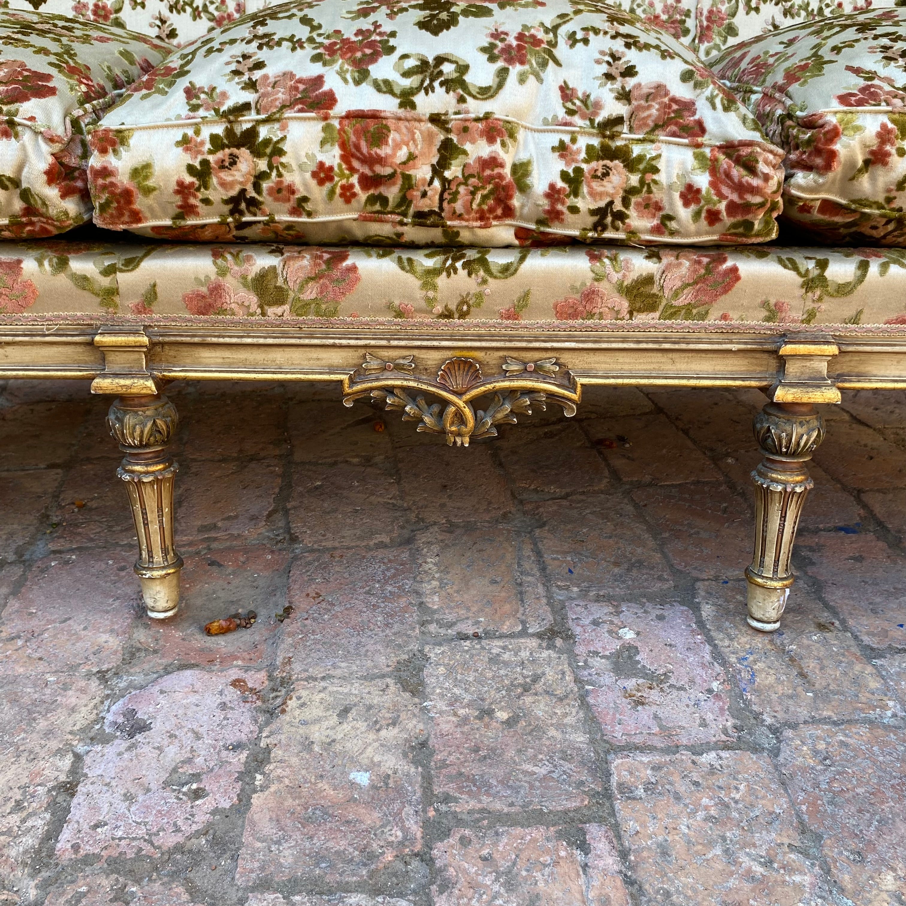 Antique Gilded Italian Salon Set in Beautiful Floral Upholstery