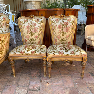 Antique Gilded Italian Salon Set in Beautiful Floral Upholstery